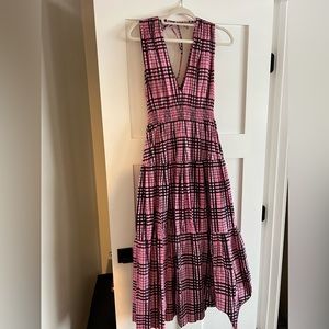 S/W/F kinetic floss check tiered midi dress size large